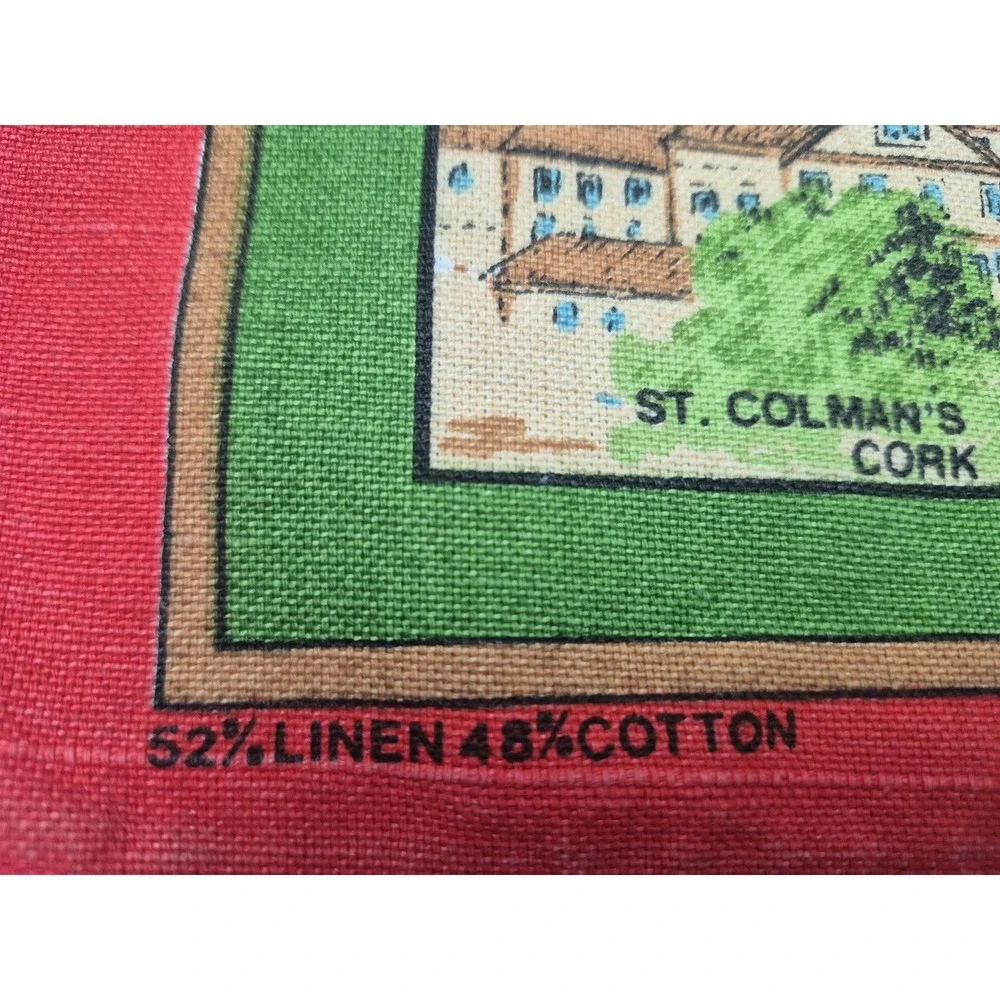Cathedrals of Ireland & Churches Tea Towel Green Red Border Cotton